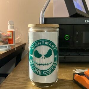 NWOT handmade 16 oz. Glass can for iced coffee, teas, etc